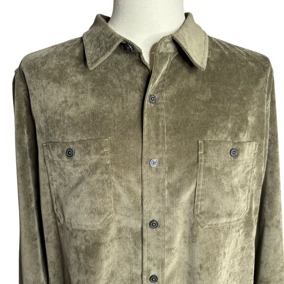 Weatherproof Vintage Corduroy Button Up Shirt Large Green Soft Microfiber Pocket - Picture 2 of 9
